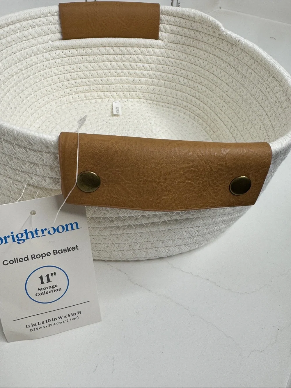 Cream Woven Rope Storage Basket with Brown Handles